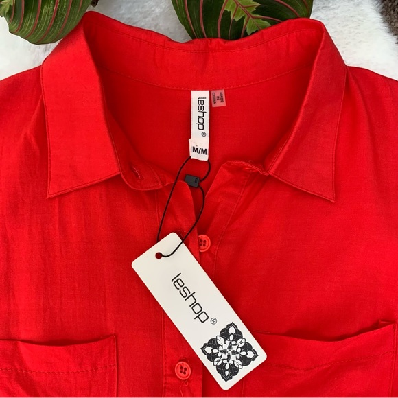 Leshop Red Button Front Fit & Flare Shirt Dress - Picture 7 of 9